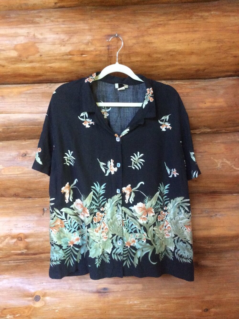 Vintage Teddi Tropical Floral Vacation Travel Button Down Casual Top Size 1X